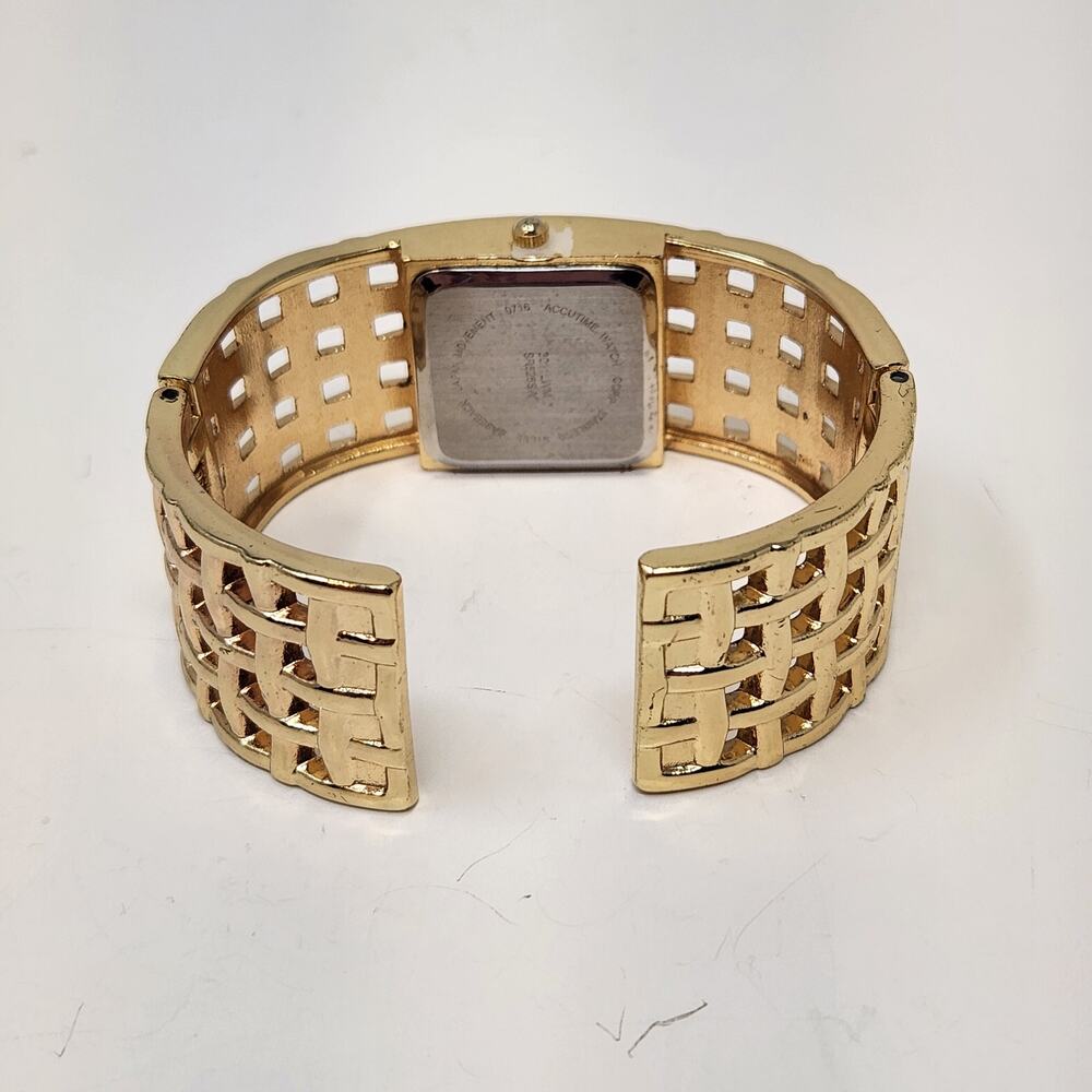Basket Weave Gold Tone Cuff Bracelet Wristwatch Watch Adjustable Workwear Casual - Picture 6 of 9